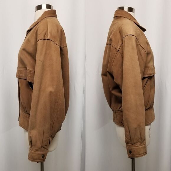Vintage 90s y2k Adventure Bound Aviator Bomber Insulated Brown Leather Jacket Md - Picture 2 of 9